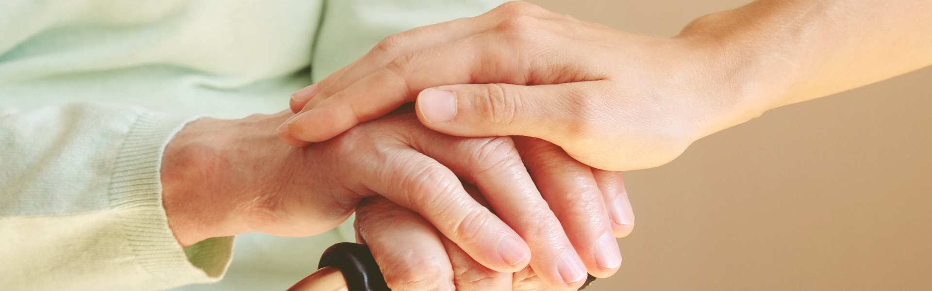 caregiver holding the elderly hands